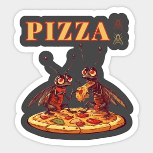 Two Cockroaches Eat a Big Hawaiian Pizza Sticker